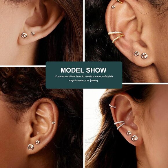 Perfect Gift: 6 Pairs of Hypoallergenic CZ Earrings - 3-8mm in Premium Steel - Picture 6 of 8
